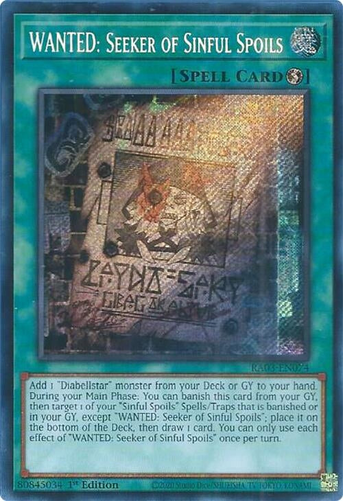 Image for WANTED: Seeker of Sinful Spoils (Secret Rare) (Quarter Century Bonanza) (RA03-EN074) - YuGiOh