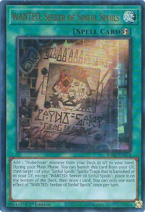 Image for WANTED: Seeker of Sinful Spoils (UR) (Quarter Century Bonanza) (RA03-EN074) - YuGiOh