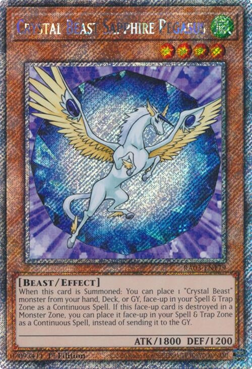 Image for Crystal Beast Sapphire Pegasus (Platinum Secret Rare) (Quarter Century Bonanza) (RA03-EN179) - YuGiOh