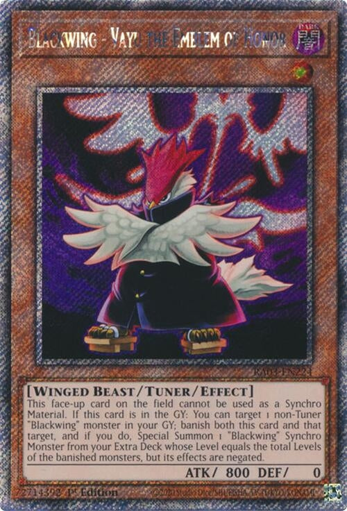 Image for Blackwing - Vayu the Emblem of Honor (Platinum Secret Rare) (Quarter Century Bonanza) (RA03-EN224) - YuGiOh