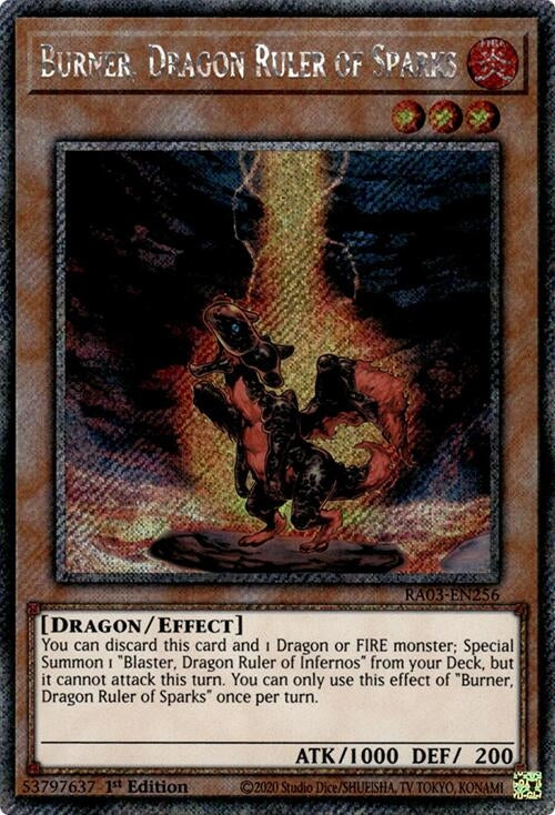 Image for Burner, Dragon Ruler of Sparks (Platinum Secret Rare) (Quarter Century Bonanza) (RA03-EN256) - YuGiOh