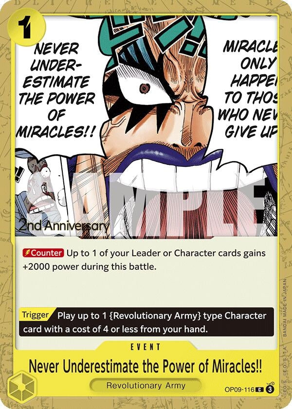 Image for Never Underestimate the Power of Miracles!! (Emperors in the New World: 2nd Anniversary Tournament Cards) (OP09-116) - One Piece Card Game