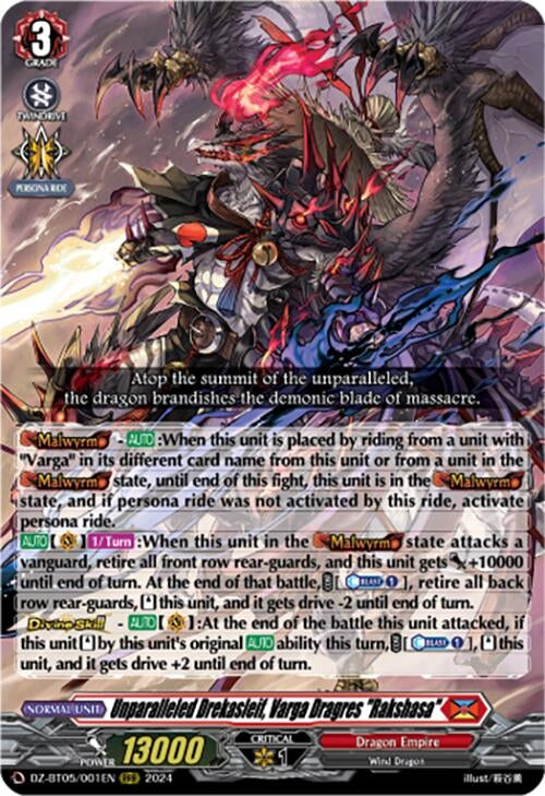 Image for Unparalleled Drekasleif, Varga Dragres "Rakshasa" (DZ-BT05: Omniscient Awakening) (DZ-BT05/001EN) - Cardfight Vanguard