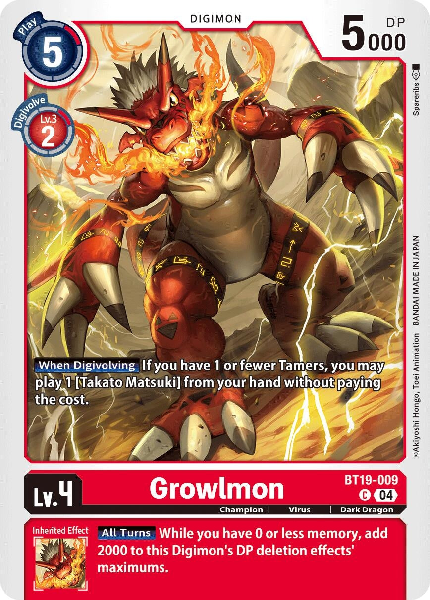 Image for Growlmon (BT19-20) (BT19-009 C) - Digimon Card Game