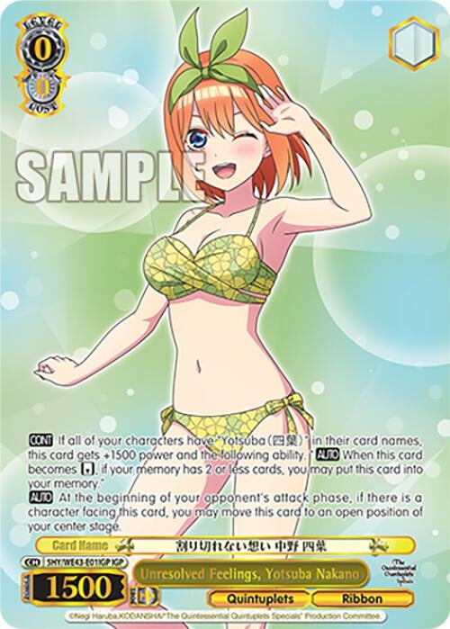 Image for Unresolved Feelings, Yotsuba Nakano (IGP) (The Quintessential Quintuplets Specials Premium Booster) (5HY/WE43-E01IGP IGP) - Weiss Schwarz