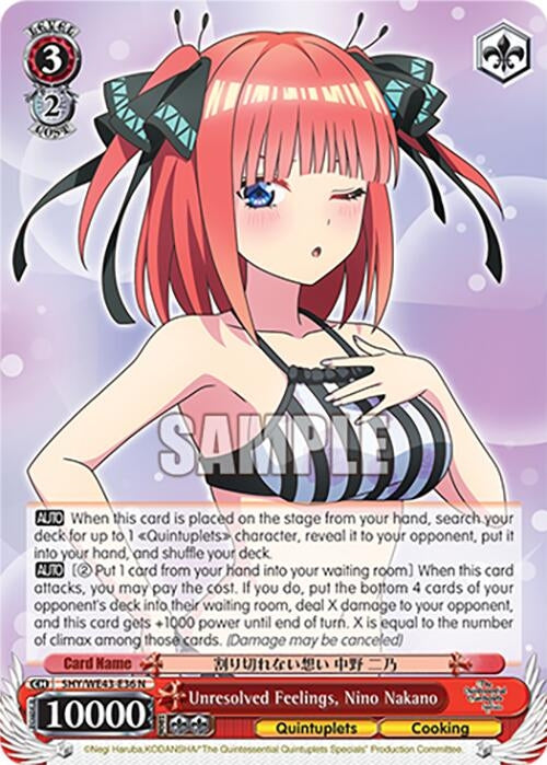 Image for Unresolved Feelings, Nino Nakano (The Quintessential Quintuplets Specials Premium Booster) (5HY/WE43-E36 N) - Weiss Schwarz