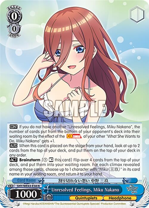 Image for Unresolved Feelings, Miku Nakano (The Quintessential Quintuplets Specials Premium Booster) (5HY/WE43-E38 N) - Weiss Schwarz
