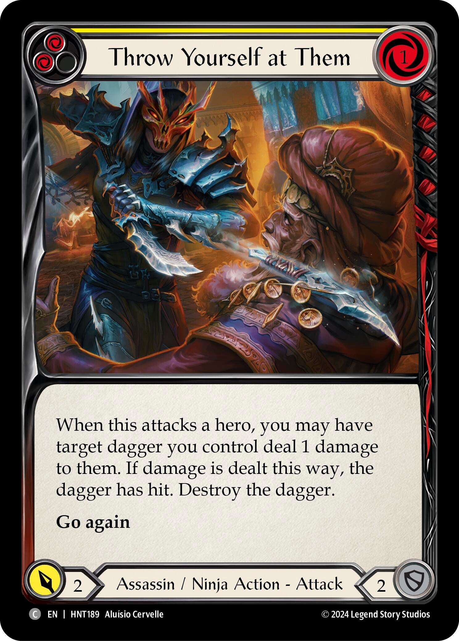Image for Throw Yourself at Them (Yellow) (The Hunted) (HNT189) - Flesh and Blood TCG