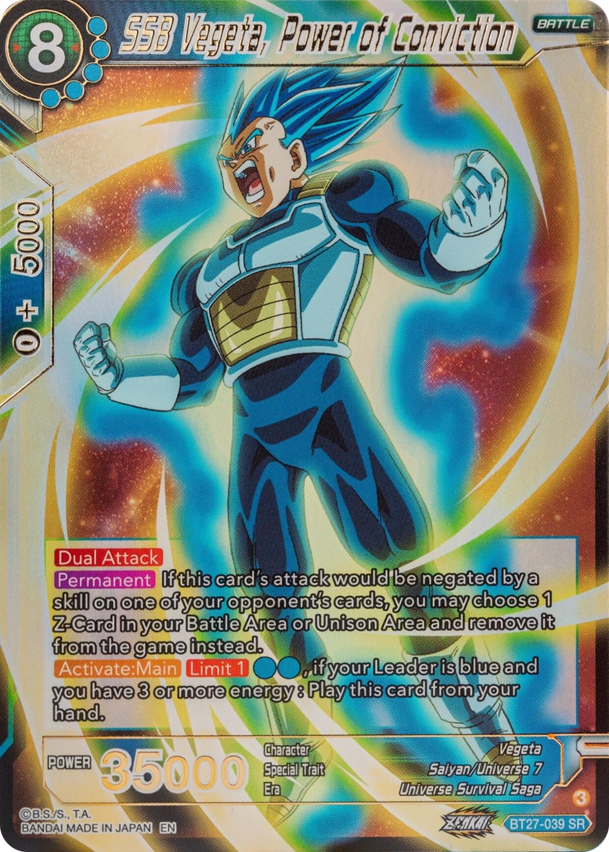 Image for SSB Vegeta, Power of Conviction (History of Z) (BT27-039) - Dragon Ball Super: Masters