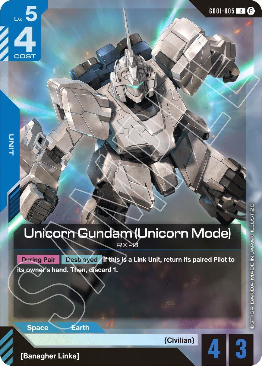 Image for Unicorn Gundam (Unicorn Mode) (Edition Beta) (GD01-005) - Gundam Card Game