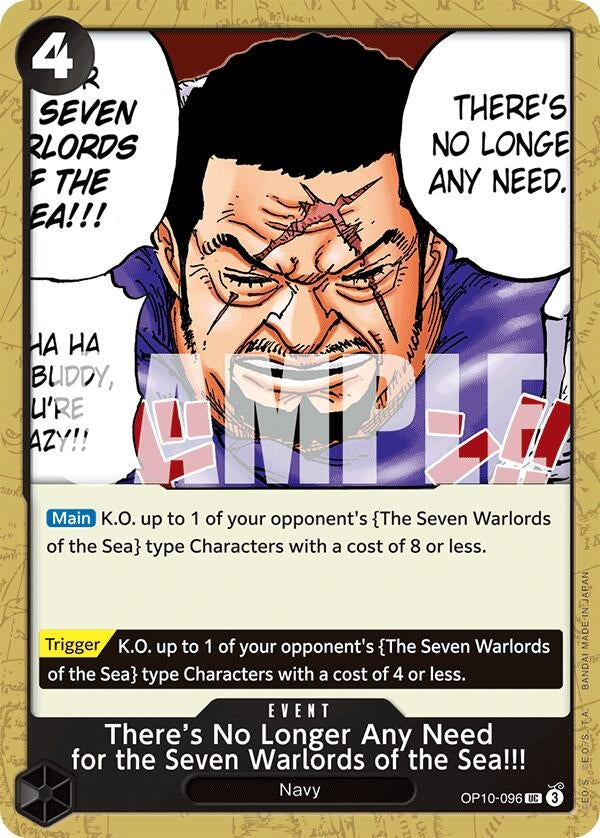 Image for There's No Longer Any Need for the Seven Warlords of the Sea!!! (Royal Blood) (OP10-096) - One Piece Card Game