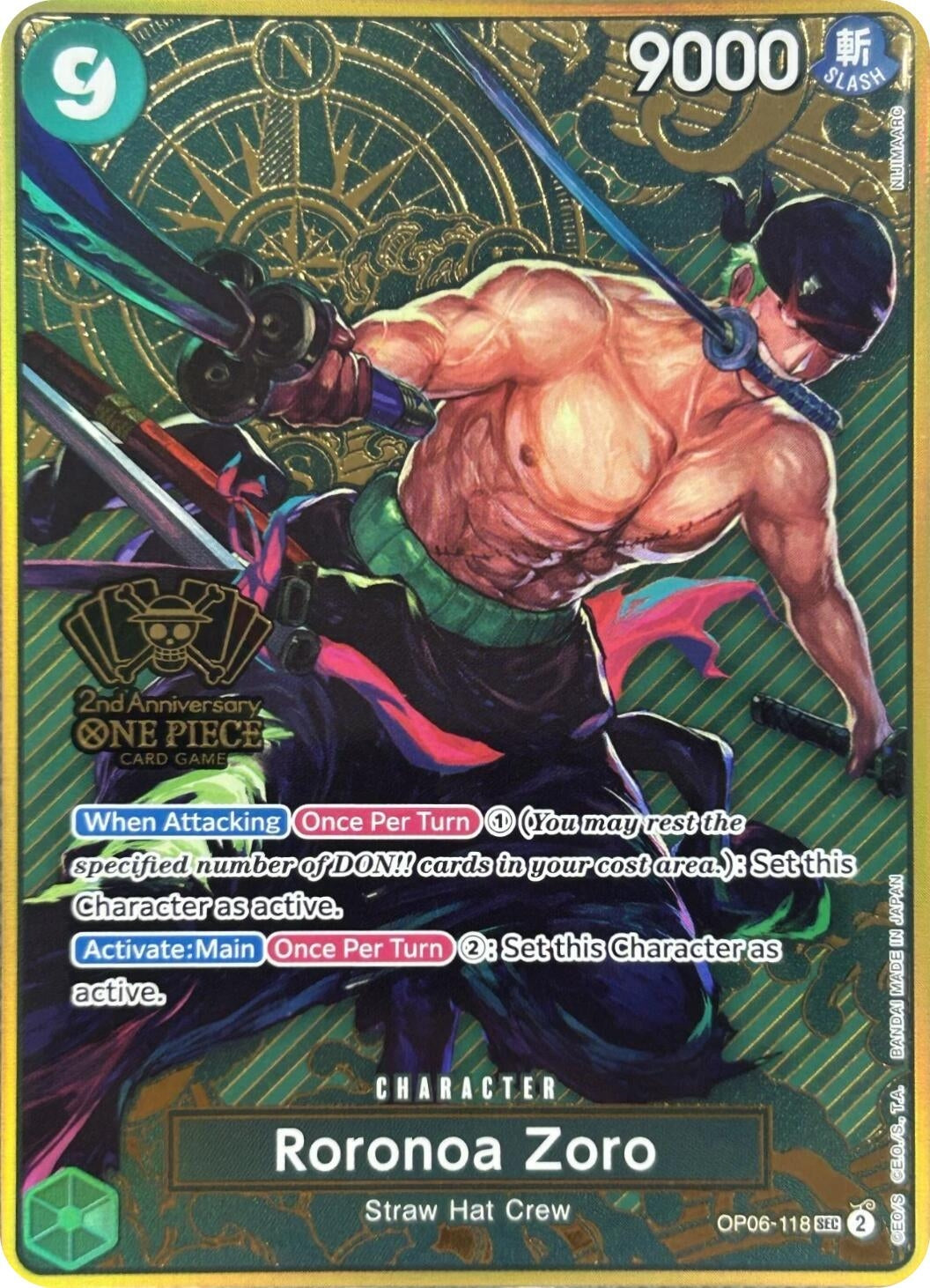 Image for Roronoa Zoro (One Piece Japanese Version 2nd Anniversary Set) (One Piece Promotion Cards) (OP06-118) - One Piece Card Game