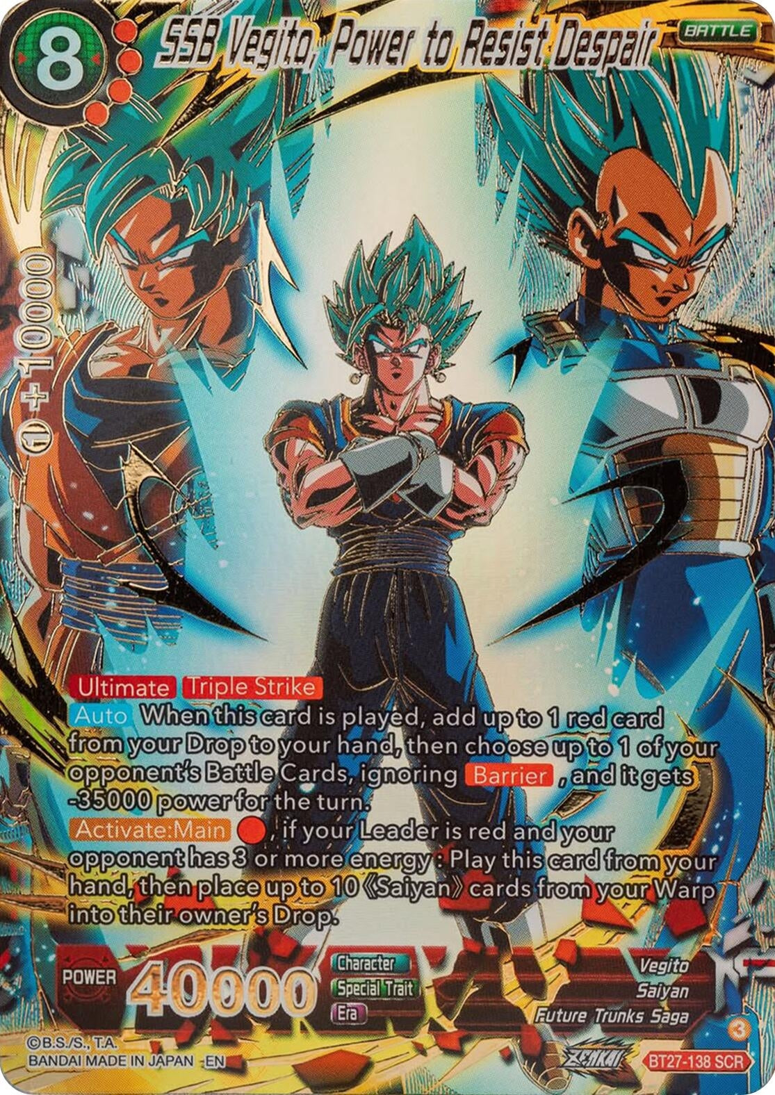 Image for SSB Vegito, Power to Resist Despair (History of Z) (BT27-138) - Dragon Ball Super: Masters
