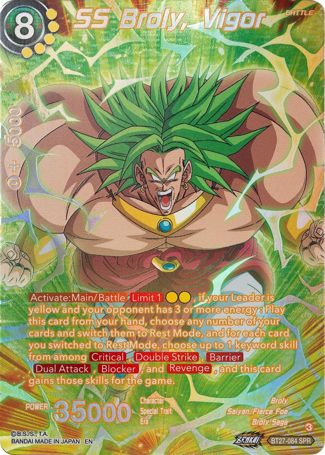 Image for SS Broly, Vigor (SPR) (History of Z) (BT27-084) - Dragon Ball Super: Masters