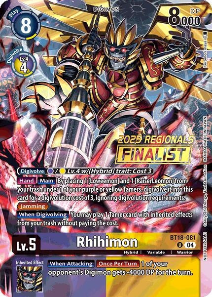 Image for Rhihimon (2025 Regionals Finalist) (BT18-19) (BT18-081 U) - Digimon Card Game