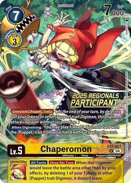Image for Chaperomon (2025 Regionals Participant) (EX07) (EX7-027 R) - Digimon Card Game
