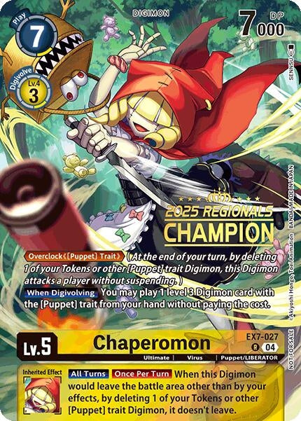 Image for Chaperomon (2025 Regionals Champion) (EX07) (EX7-027 R) - Digimon Card Game
