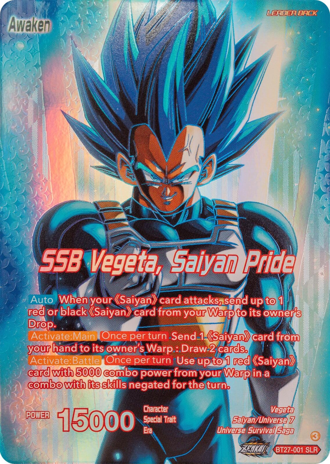 Image for Vegeta // SSB Vegeta, Saiyan Pride (SLR) (History of Z) (BT27-001) - Dragon Ball Super: Masters