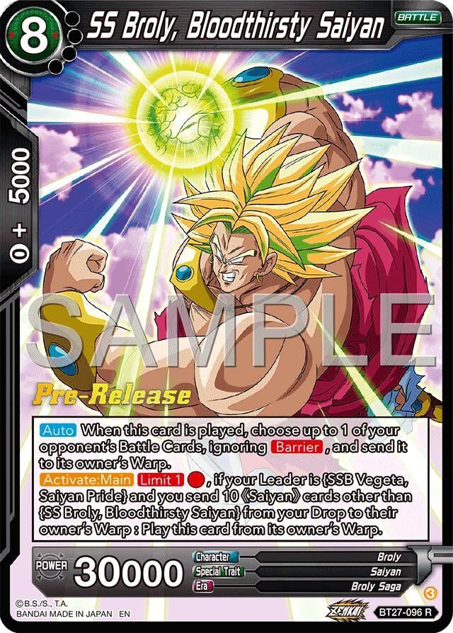 Image for SS Broly, Bloodthirsty Saiyan (History of Z Pre-Release Cards) (BT27-096) - Dragon Ball Super: Masters