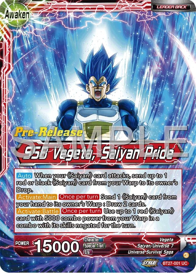 Image for Vegeta // SSB Vegeta, Saiyan Pride (History of Z Pre-Release Cards) (BT27-001) - Dragon Ball Super: Masters