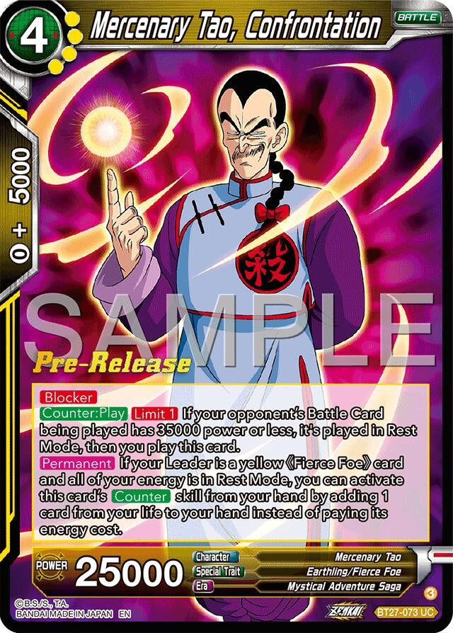 Image for Mercenary Tao, Confrontation (History of Z Pre-Release Cards) (BT27-073) - Dragon Ball Super: Masters