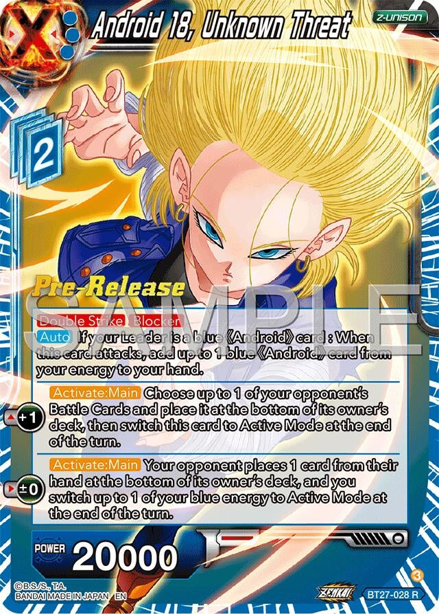 Image for Android 18, Unknown Threat (History of Z Pre-Release Cards) (BT27-028) - Dragon Ball Super: Masters