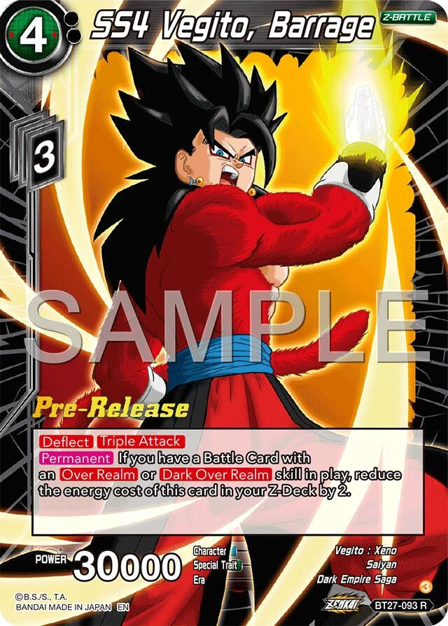 Image for SS4 Vegito, Barrage (History of Z Pre-Release Cards) (BT27-093) - Dragon Ball Super: Masters