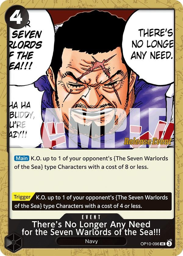 Image for There's No Longer Any Need for the Seven Warlords of the Sea!!! (Royal Blood Release Event Cards) (OP10-096) - One Piece Card Game