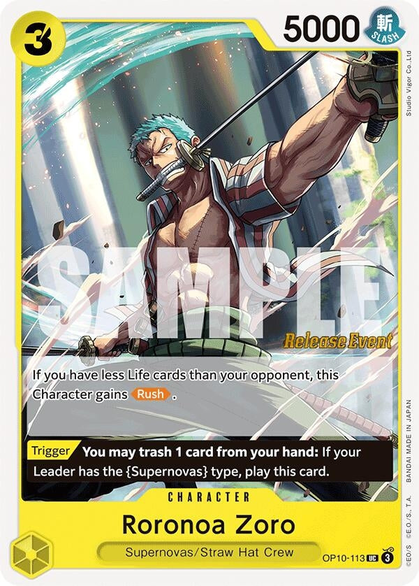 Image for Roronoa Zoro (113) (Royal Blood Release Event Cards) (OP10-113) - One Piece Card Game
