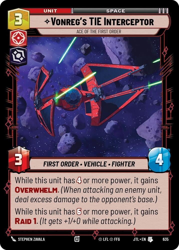 Image for Vonreg's TIE Interceptor - Ace of the First Order (Foil) (Jump to Lightspeed) (635) - Star Wars: Unlimited
