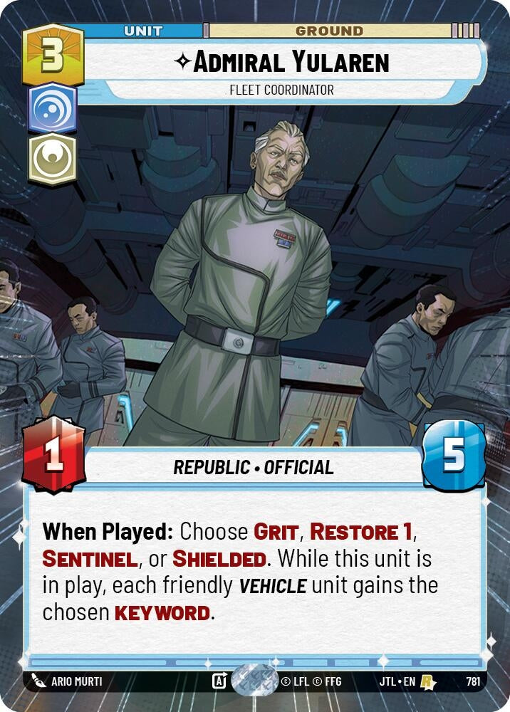 Image for Admiral Yularen - Fleet Coordinator (Hyperspace Foil) (Jump to Lightspeed) (781) - Star Wars: Unlimited