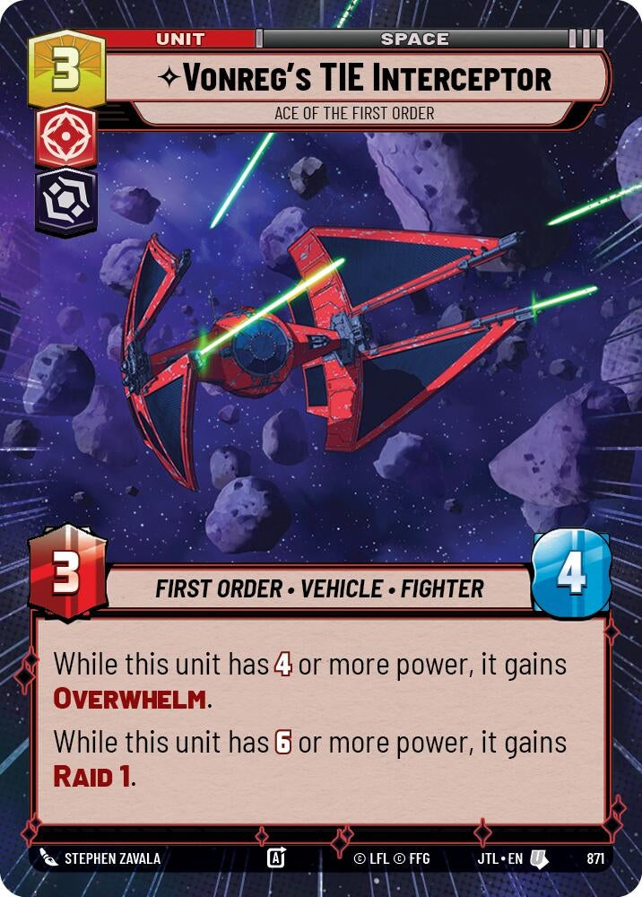 Image for Vonreg's TIE Interceptor - Ace of the First Order (Hyperspace Foil) (Jump to Lightspeed) (871) - Star Wars: Unlimited