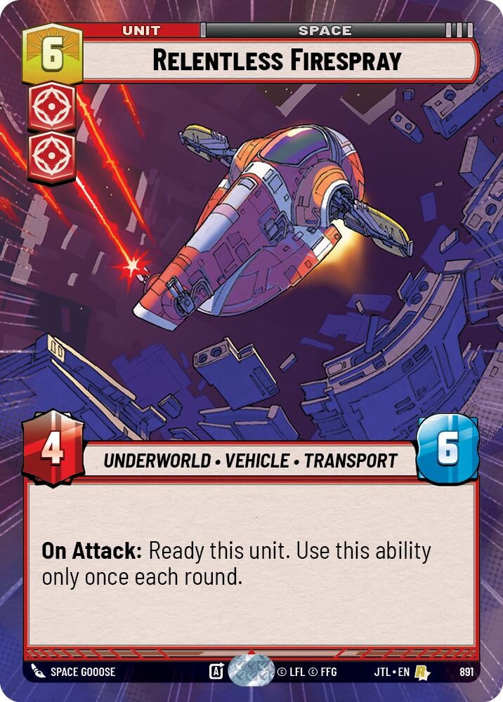 Image for Relentless Firespray (Hyperspace Foil) (Jump to Lightspeed) (891) - Star Wars: Unlimited