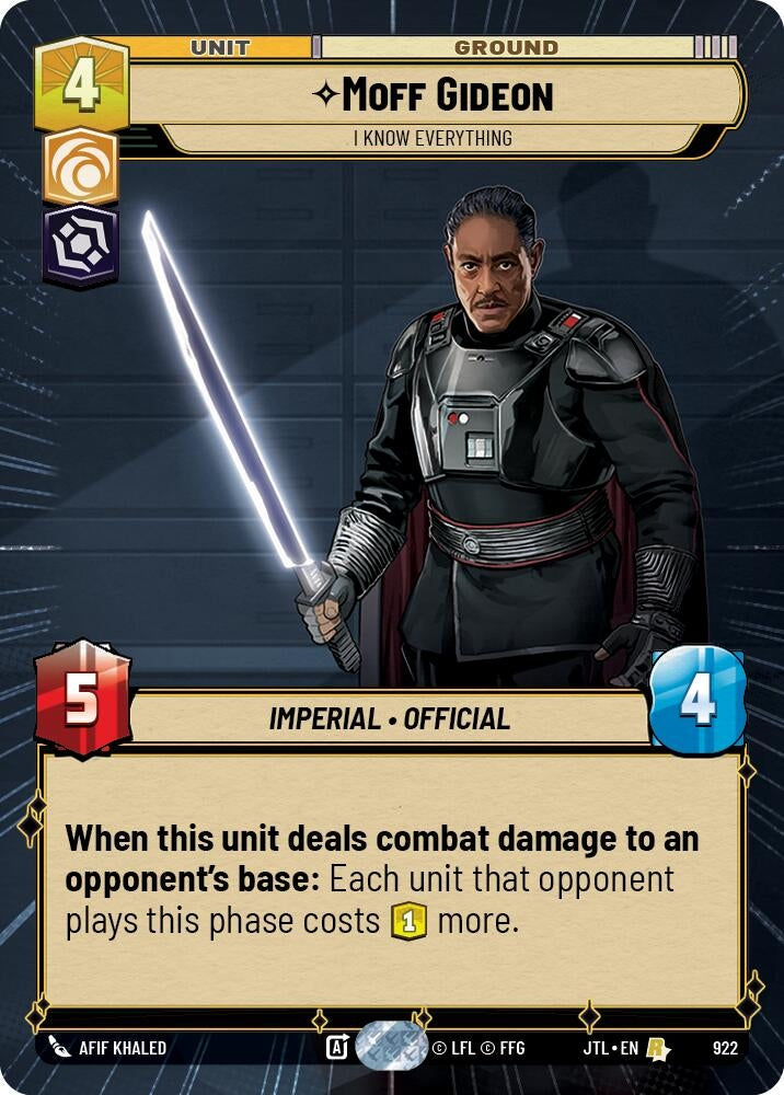 Image for Moff Gideon - I Know Everything (Hyperspace Foil) (Jump to Lightspeed) (922) - Star Wars: Unlimited