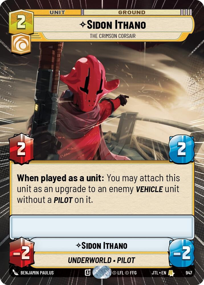 Image for Sidon Ithano - The Crimson Corsair (Hyperspace Foil) (Jump to Lightspeed) (947) - Star Wars: Unlimited