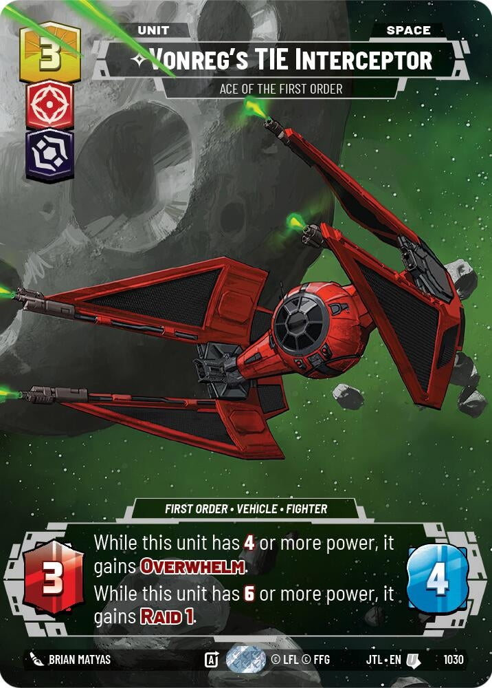 Image for Vonreg's TIE Interceptor - Ace of the First Order (Prestige) (Jump to Lightspeed) (1030) - Star Wars: Unlimited