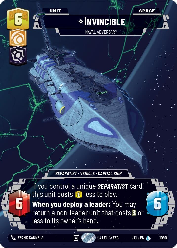 Image for Invincible - Naval Adversary (Prestige) (Jump to Lightspeed) (1040) - Star Wars: Unlimited