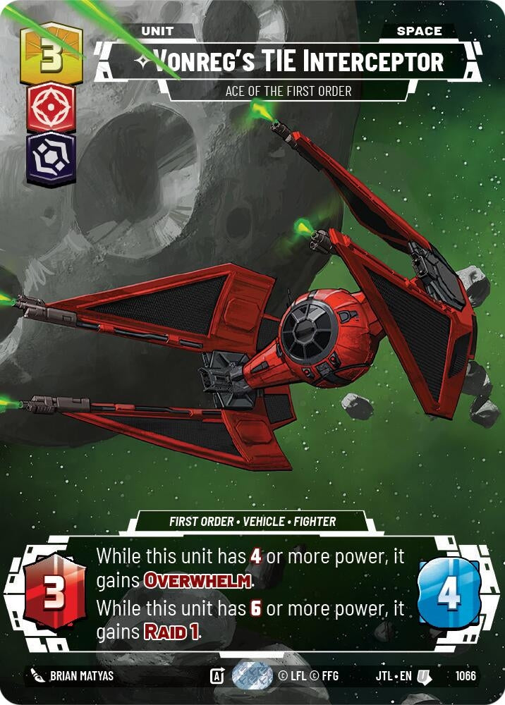Image for Vonreg's TIE Interceptor - Ace of the First Order (Prestige Foil) (Jump to Lightspeed) (1066) - Star Wars: Unlimited