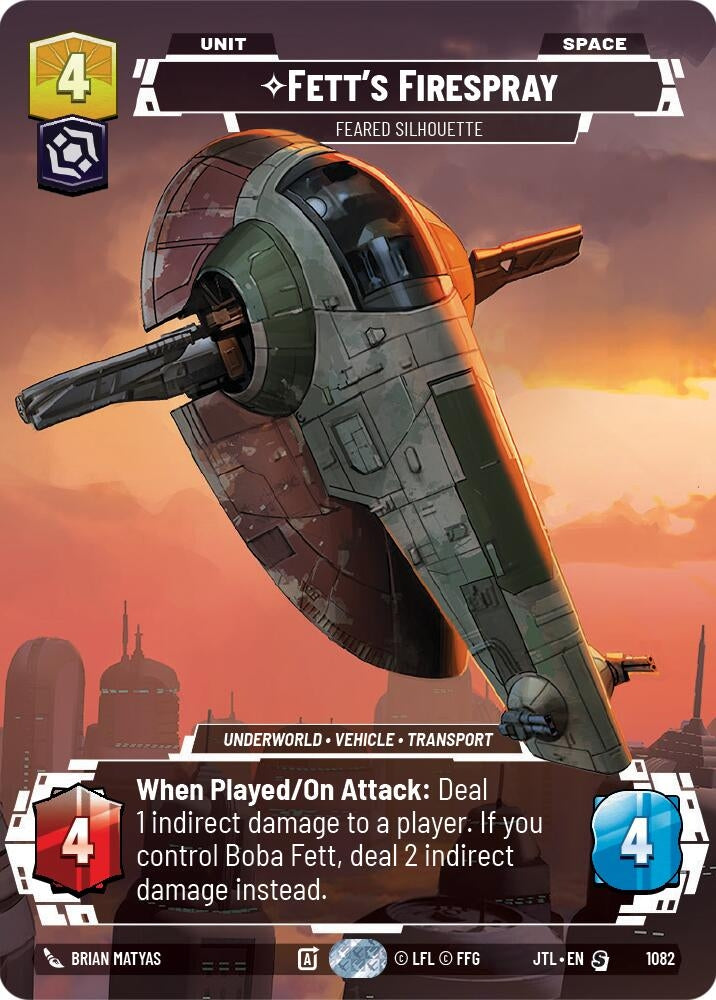 Image for Fett's Firespray - Feared Silhouette (Prestige Foil) (Jump to Lightspeed) (1082) - Star Wars: Unlimited