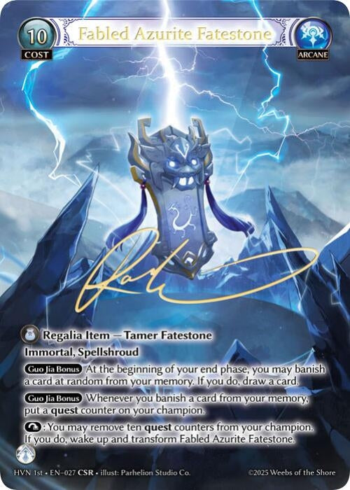 Image for Fabled Azurite Fatestone // Seiryuu, Azure Dragon (CSR) (Abyssal Heaven) (027) - Grand Archive TCG
