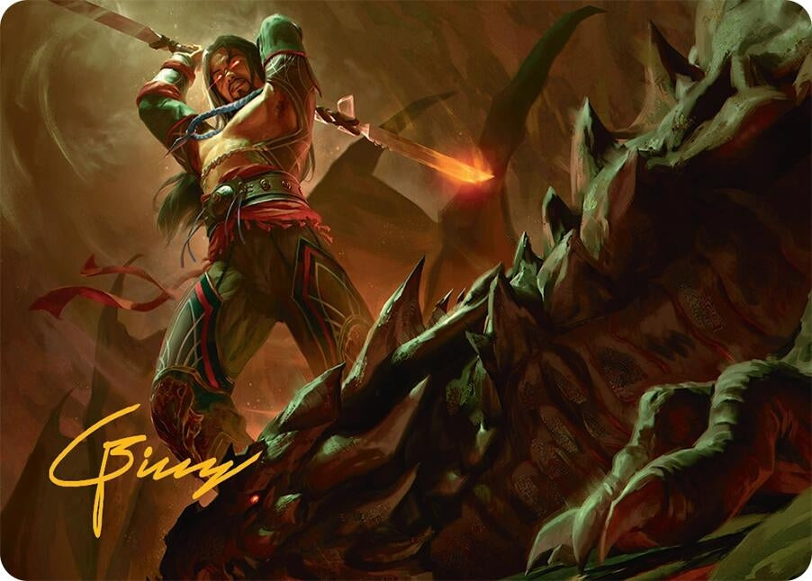 Image for Sarkhan's Resolve Art Card (18/54) (Gold-Stamped Signature) (Art Series: Tarkir: Dragonstorm) (18) - Magic: The Gathering