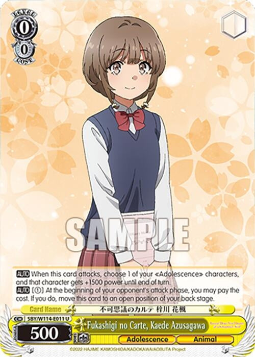 Image for Fukashigi no Carte, Kaede Azusagawa (Rascal Does Not Dream Series) (SBY/W114-E011 U) - Weiss Schwarz