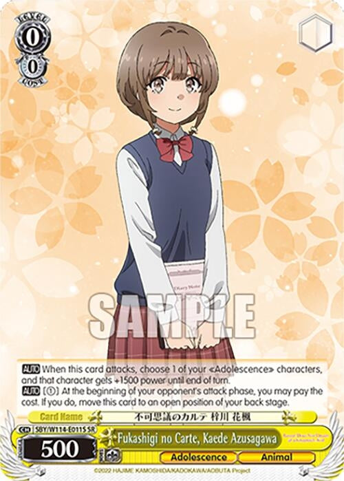 Image for Fukashigi no Carte, Kaede Azusagawa (SR) (Rascal Does Not Dream Series) (SBY/W114-E011S SR) - Weiss Schwarz