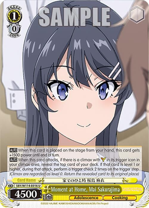 Image for Moment at Home, Mai Sakurajima (Rascal Does Not Dream Series) (SBY/W114-E016 U) - Weiss Schwarz