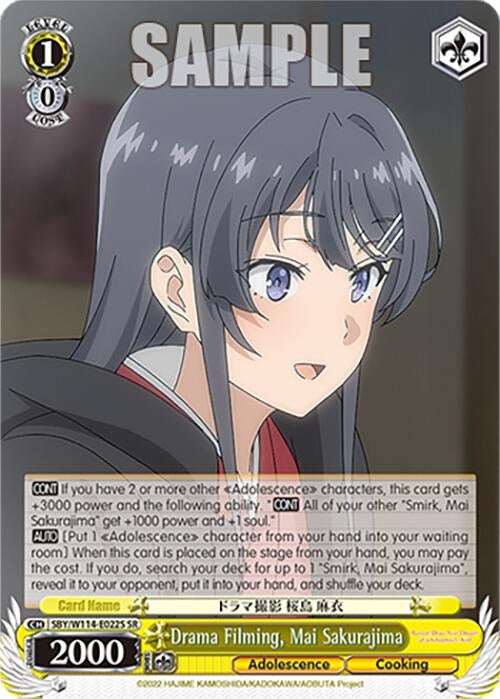 Image for Drama Filming, Mai Sakurajima (SR) (Rascal Does Not Dream Series) (SBY/W114-E022S SR) - Weiss Schwarz