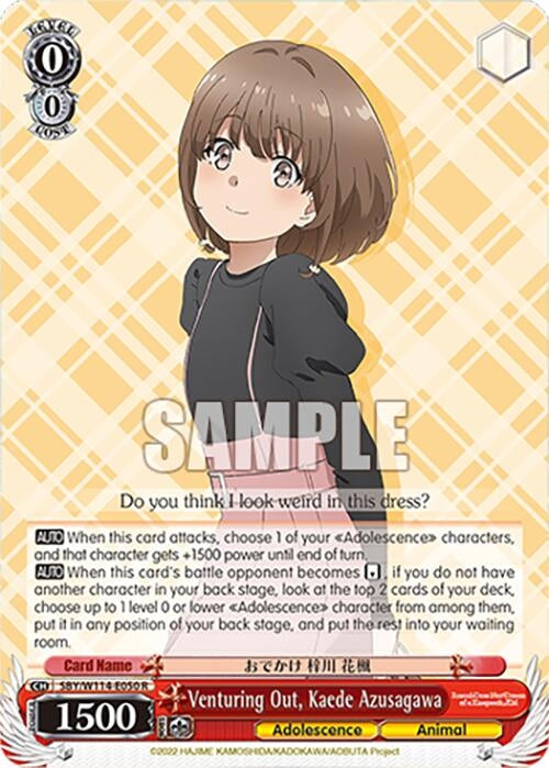 Image for Venturing Out, Kaede Azusagawa (Rascal Does Not Dream Series) (SBY/W114-E050 R) - Weiss Schwarz