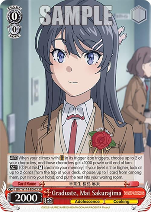 Image for Graduate, Mai Sakurajima (SR) (Rascal Does Not Dream Series) (SBY/W114-E066S SR) - Weiss Schwarz