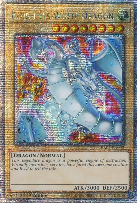 Image for Blue-Eyes White Dragon (New Art) (Quarter Century Secret Rare) (Quarter Century Stampede) (RA04-EN002) - YuGiOh
