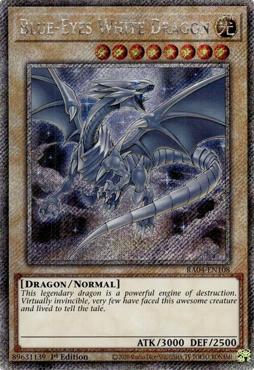Image for Blue-Eyes White Dragon (8th Art) (Platinum Secret Rare) (Quarter Century Stampede) (RA04-EN108) - YuGiOh