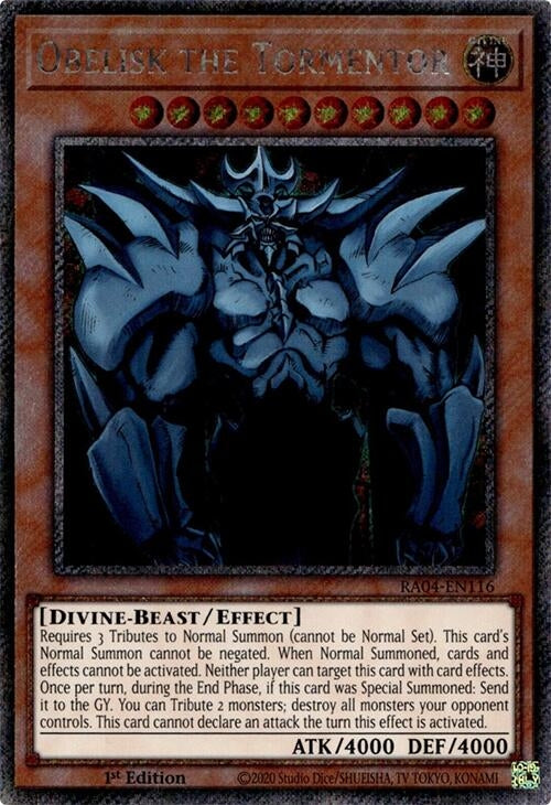Image for Obelisk the Tormentor (Platinum Secret Rare) (Quarter Century Stampede) (RA04-EN116) - YuGiOh